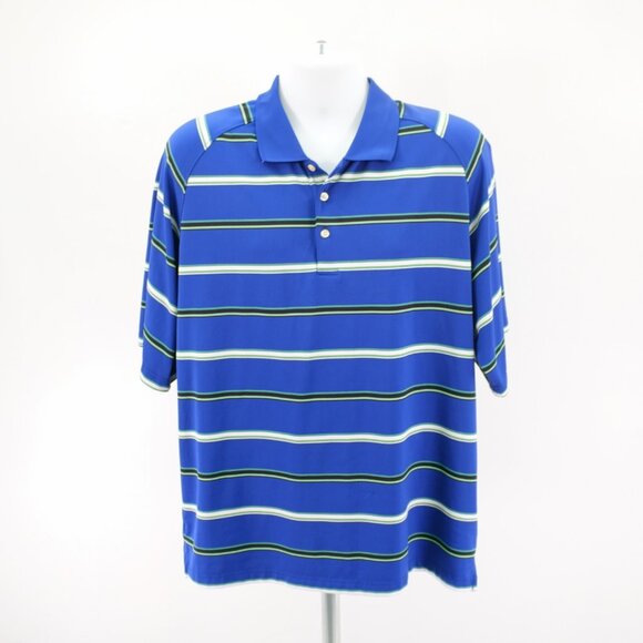 DAMAGED‎ Bolle Golf Tech Blue Green Striped Large Polo Shirt Short Sleeve - Picture 3 of 9